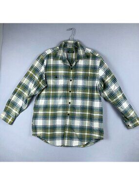 Orvis Perfect Plaid Flannel Button Up Long Sleeve Mens Size Large Green White